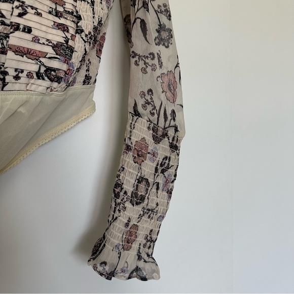 Free People Cream Puff Sleeve Floral Bodysuit - Picture 9 of 12
